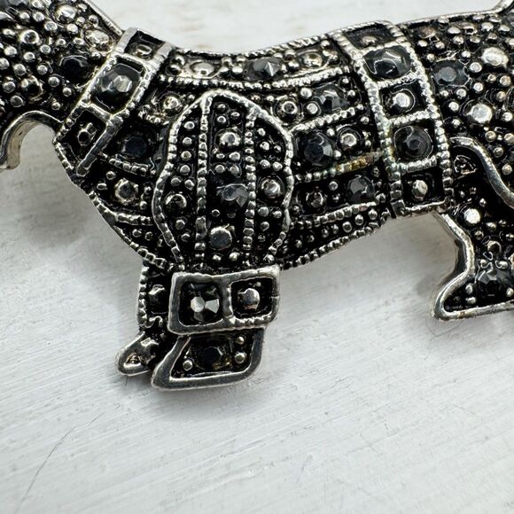 Scotty Dog Scottish Terrier Brooch Pin Silver Tone Marcasite Rhinestone 1 3/4” B - Picture 6 of 8